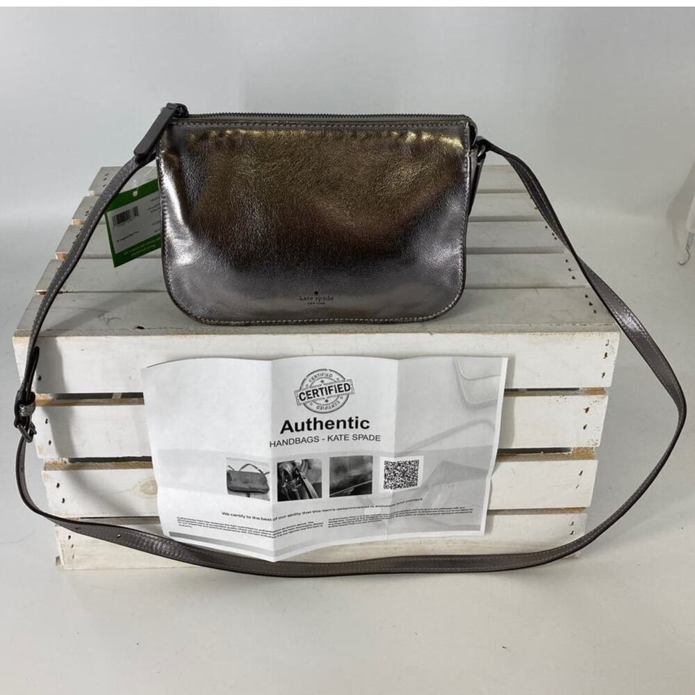 KATE SPADE NWT, PEWTER METALIC LEATHER WOMENS CROSSBODY BAG - Picture 2 of 12